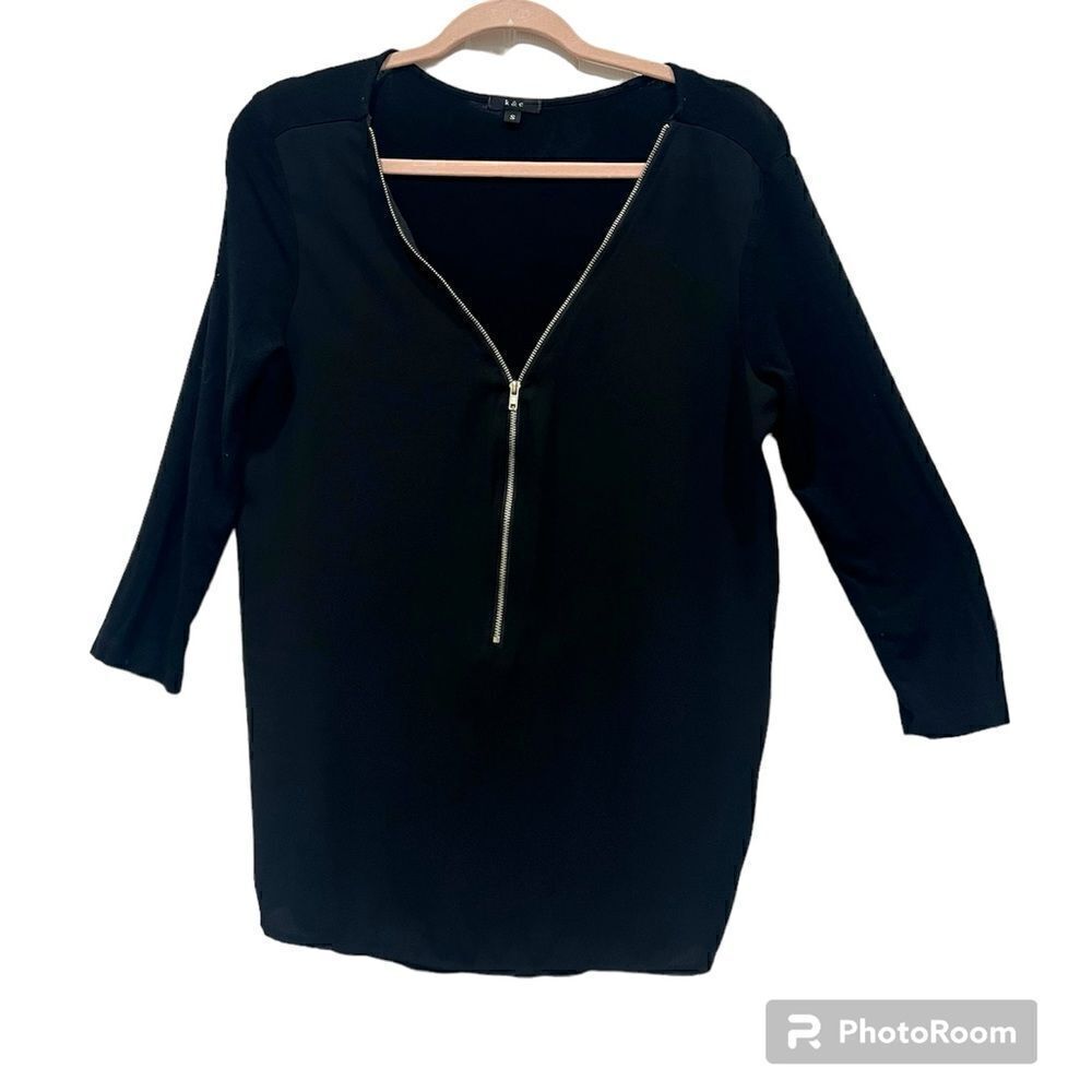 K & C long sleeve black zip neck detail top size S (3x$15)